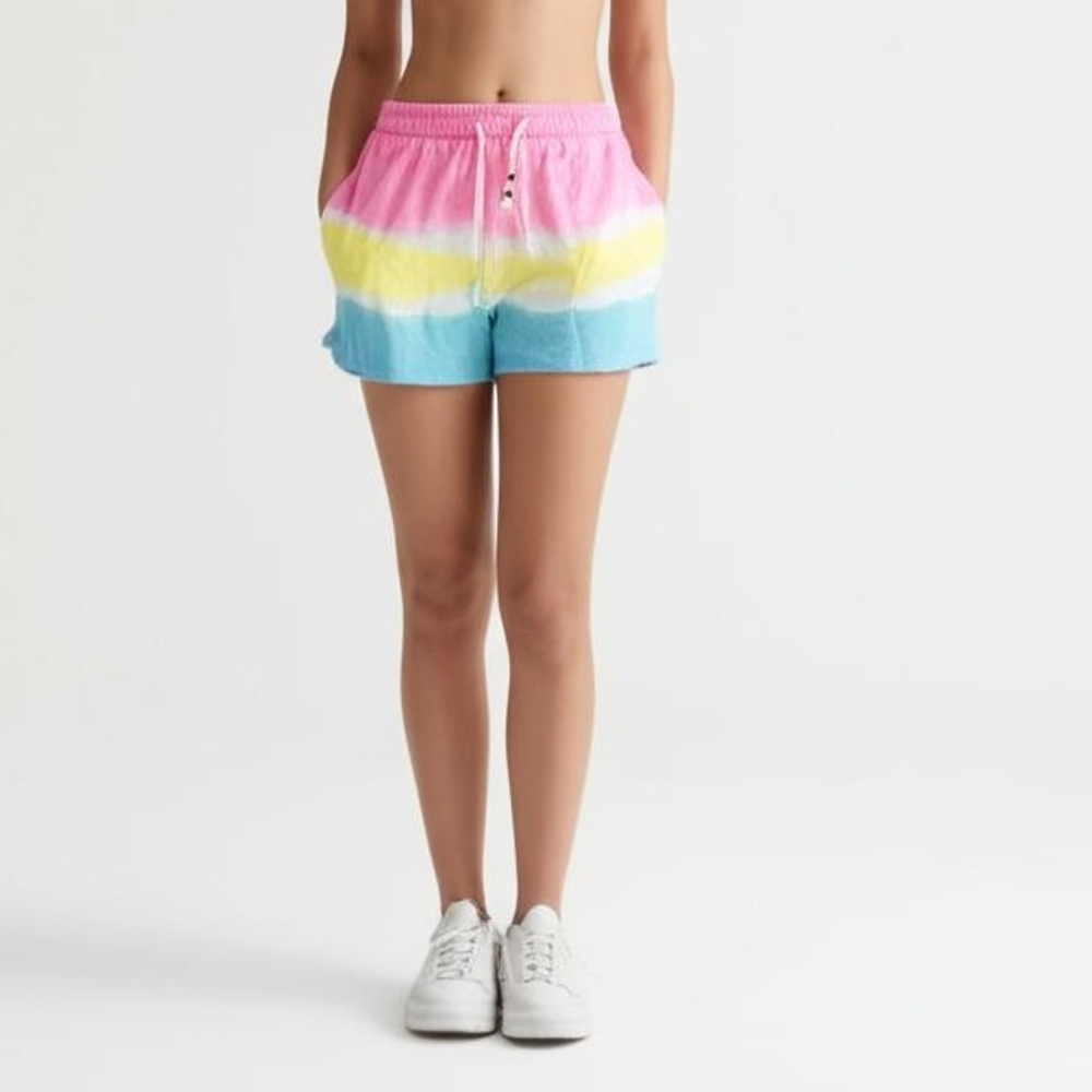 Sol Angeles Tie Dye Knit Shorts Pastel Pink Blue Pull On Casual Size XL New